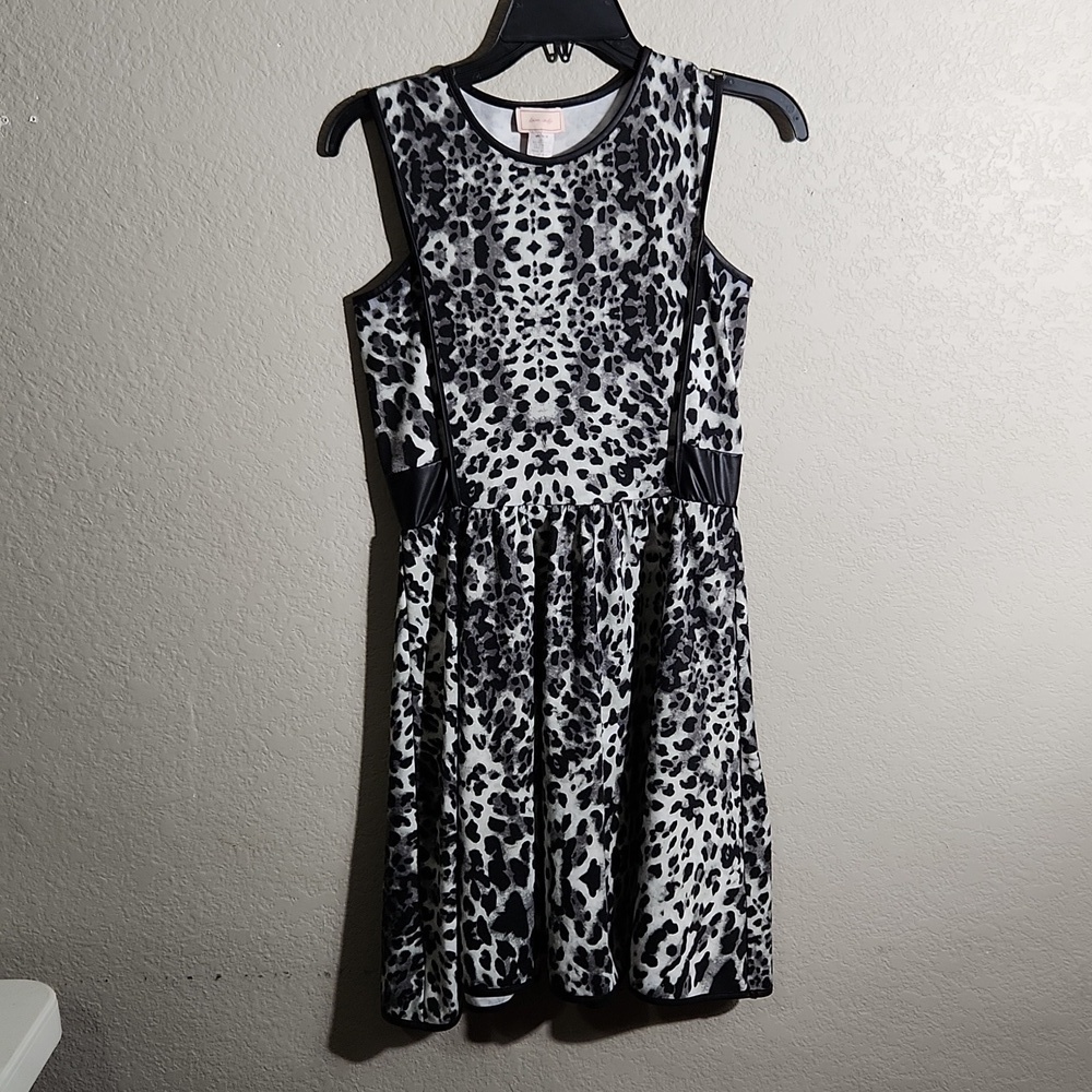 Love Ady Dress Size Medium Leopard Pleather Black Tan White